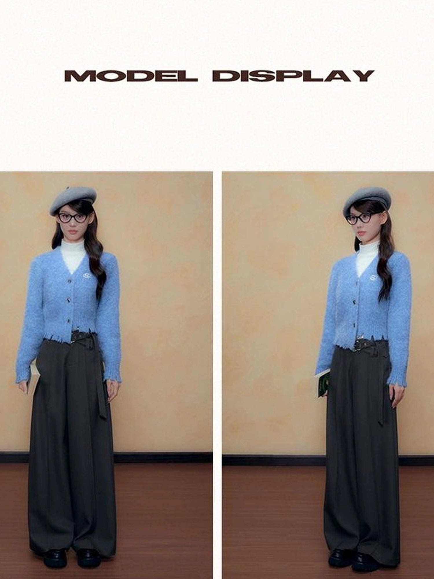 DKZ OFFICIAL Blue Cropped Distressed Knit Cardigan