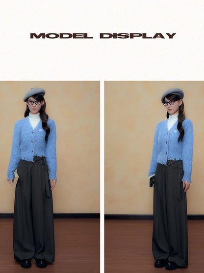 DKZ OFFICIAL Blue Cropped Distressed Knit Cardigan