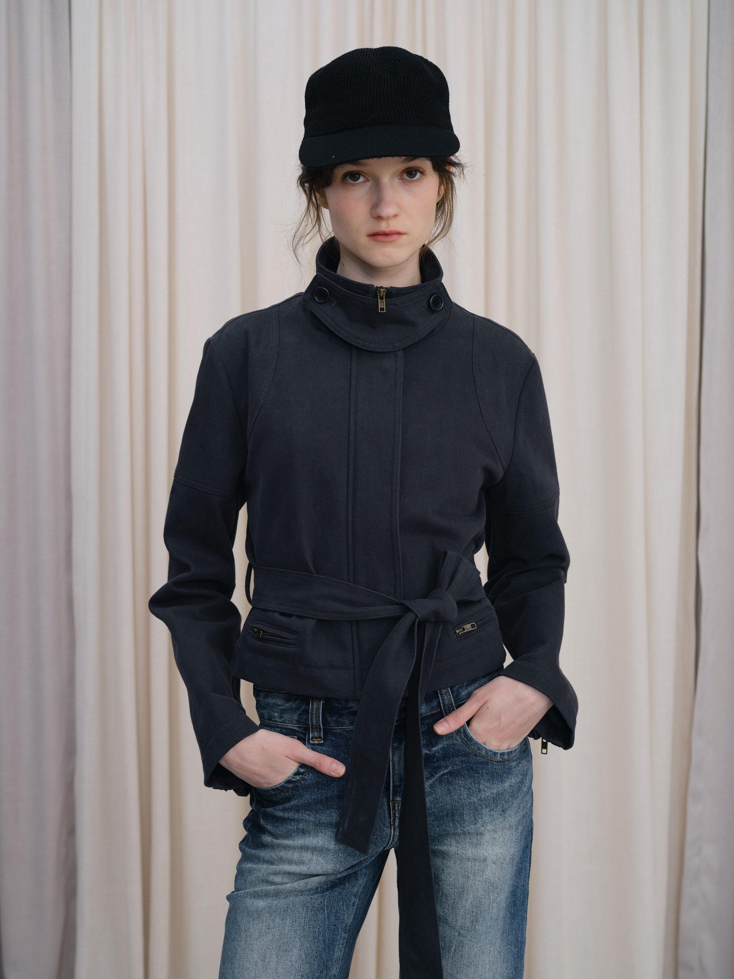 DKZ OFFICIAL Blue Cropped Vintage Adjustable Waist Straight Cotton Blend Women&