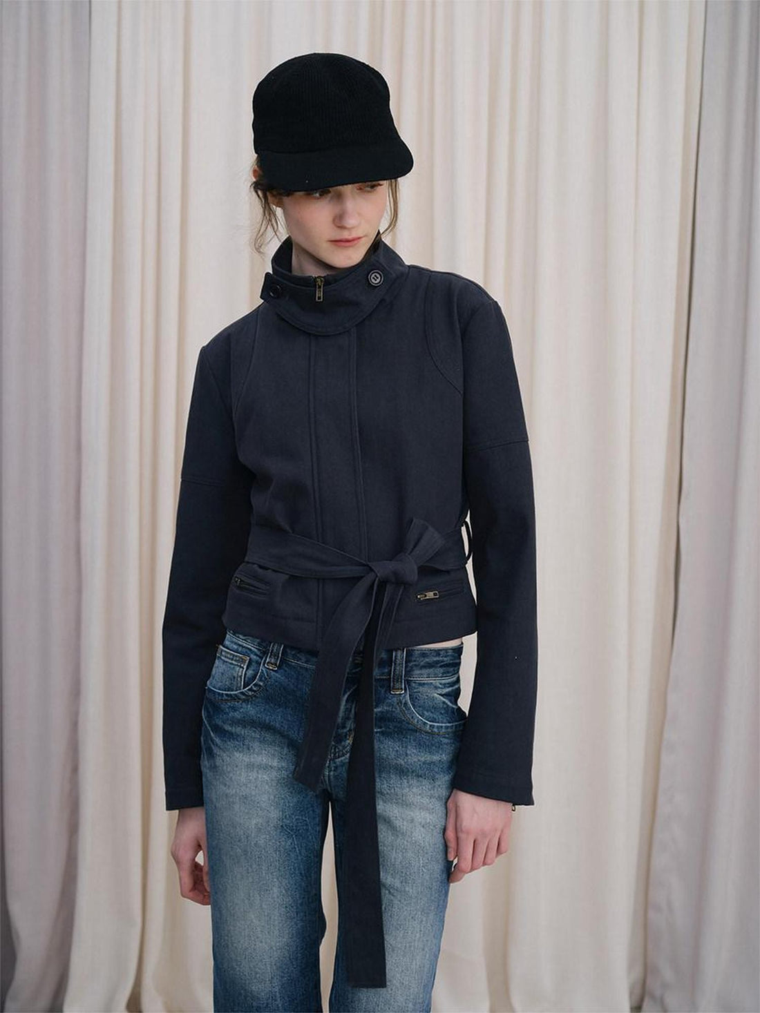 DKZ OFFICIAL Blue Cropped Vintage Adjustable Waist Straight Cotton Blend Women&