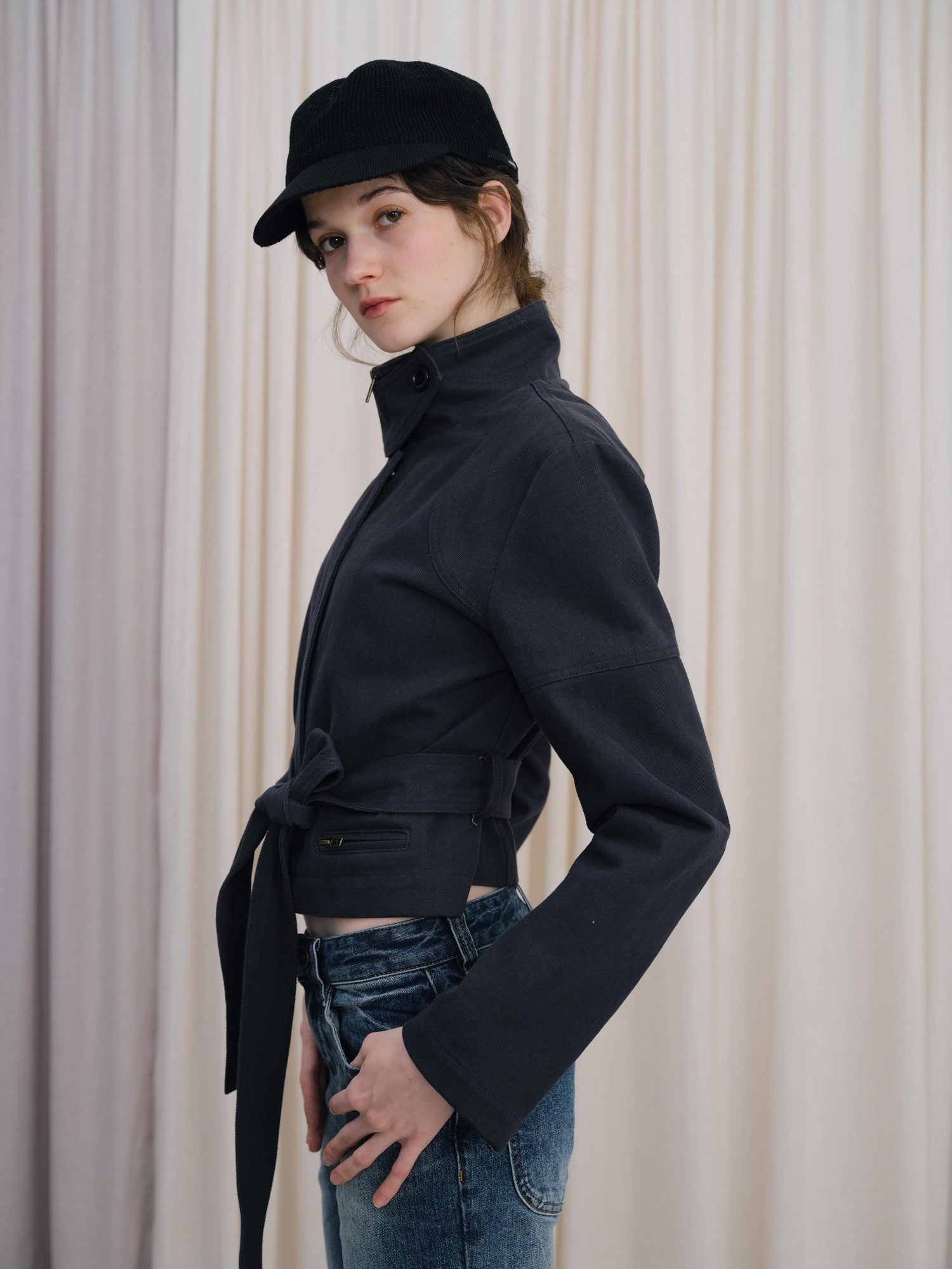 DKZ OFFICIAL Blue Cropped Vintage Adjustable Waist Straight Cotton Blend Women&