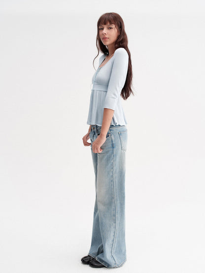 DKZ OFFICIAL Blue Drawstring Ruched V-neck Women&