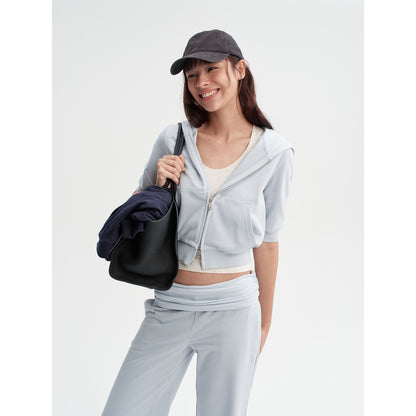 DKZ_OFFICIAL_Blue_Hooded_Zip_Cropped_Mid_Sleeve_Micro_Flare_Women&