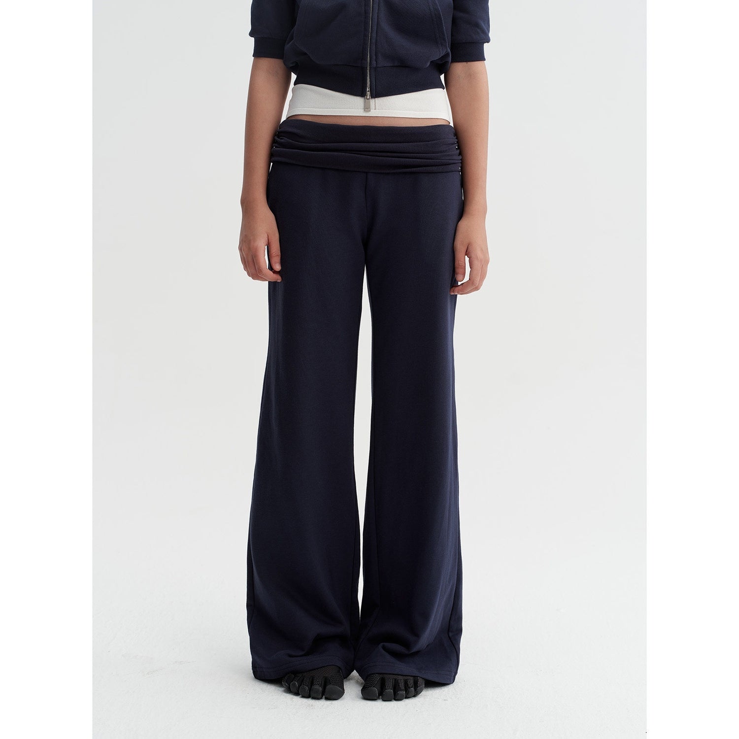 DKZ_OFFICIAL_Blue_Hooded_Zip_Cropped_Mid_Sleeve_Micro_Flare_Women&