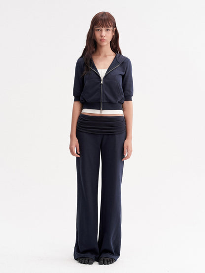 DKZ OFFICIAL Blue Hooded Zip Cropped Mid Sleeve Micro Flare Women&