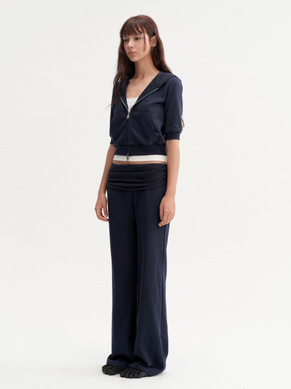 DKZ OFFICIAL Blue Hooded Zip Cropped Mid Sleeve Micro Flare Women&