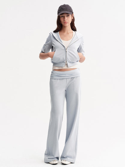 DKZ OFFICIAL Blue Hooded Zip Cropped Mid Sleeve Micro Flare Women&