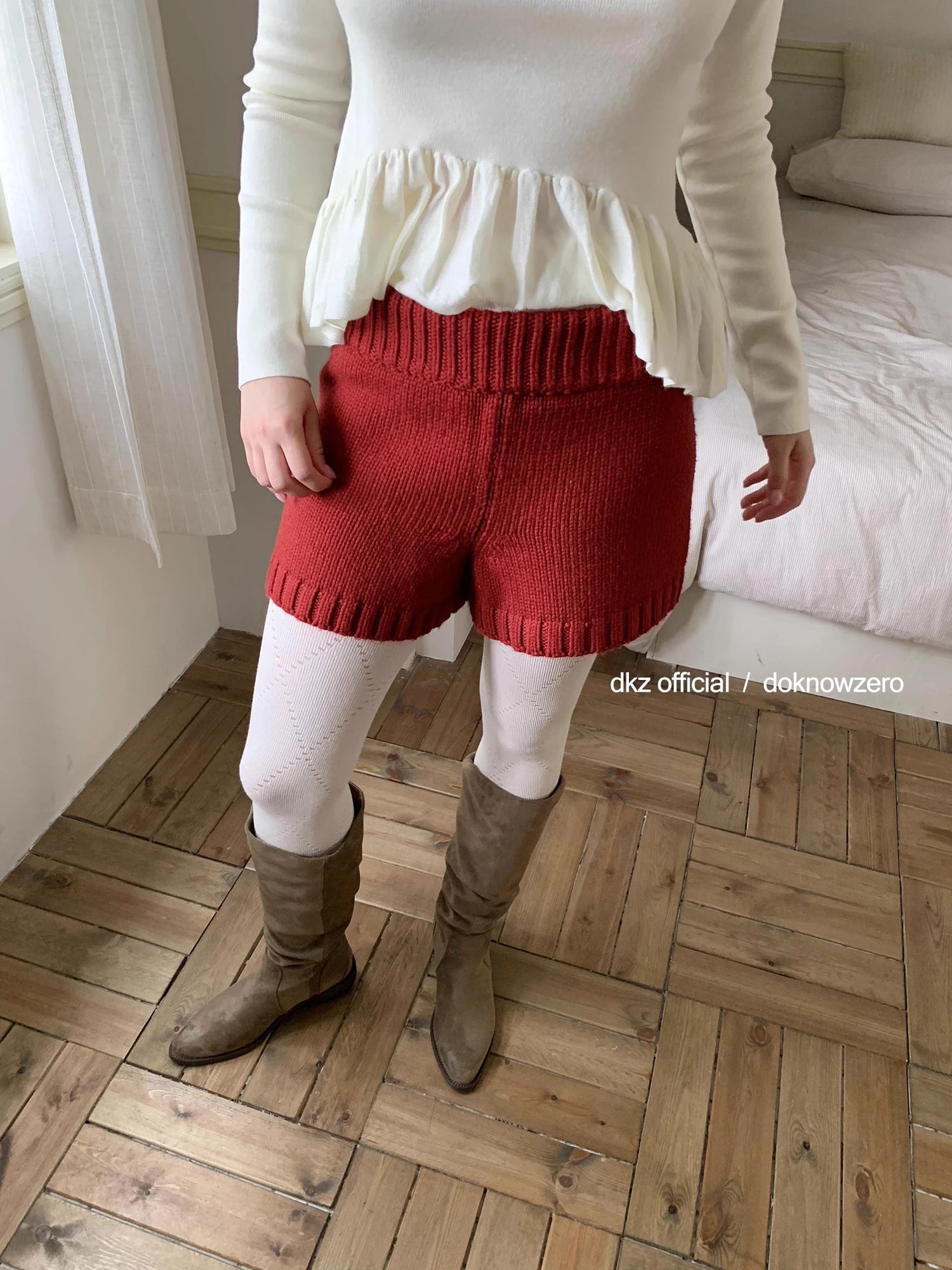 DKZ_OFFICIAL_Blue_Knit_Shorts_For_Women_Autumn_Winter_Retro_Slim_Fit_MISSTT
