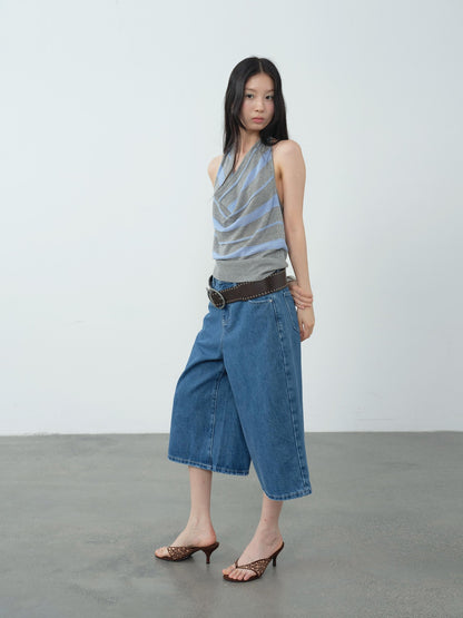 DKZ OFFICIAL Blue Mid Stretch Button Fly Wide Leg Women&