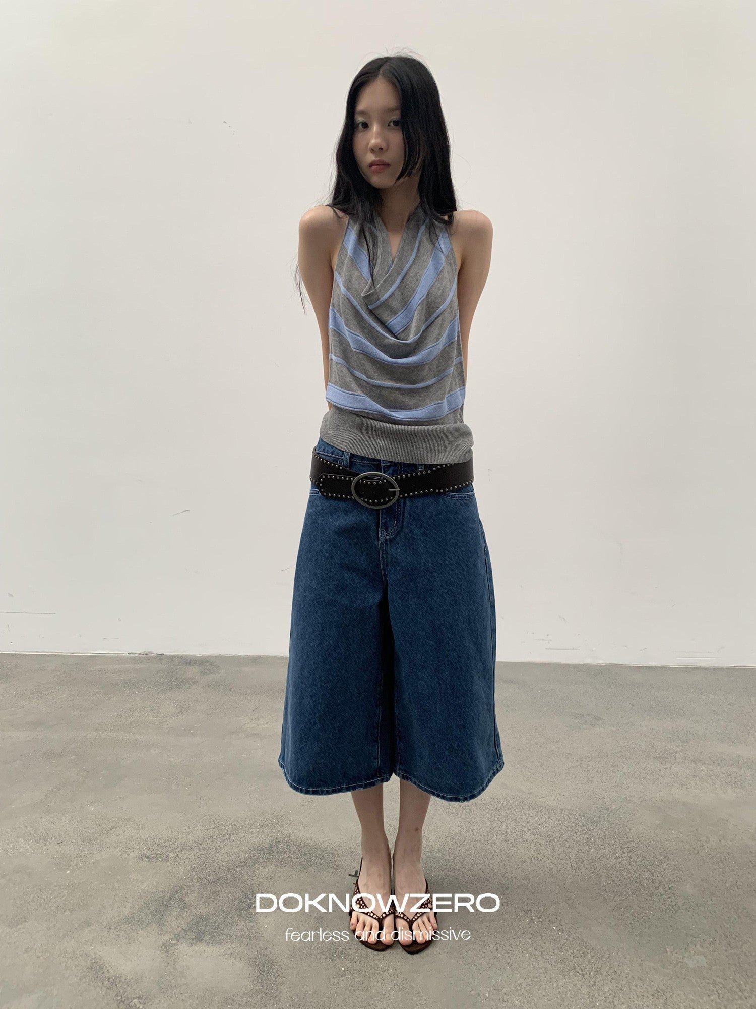 DKZ OFFICIAL Blue Mid Stretch Button Fly Wide Leg Women&