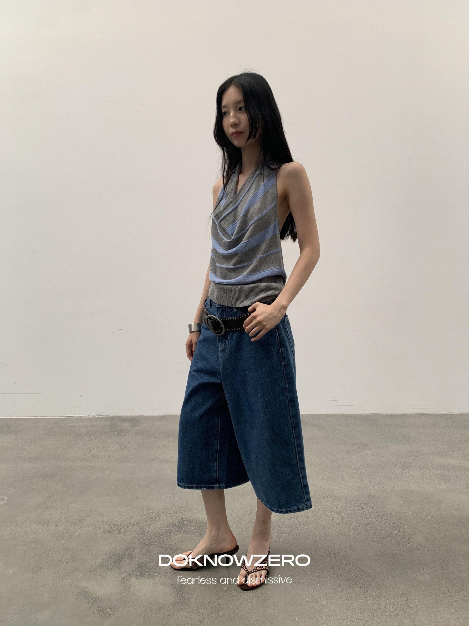 DKZ OFFICIAL Blue Mid Stretch Button Fly Wide Leg Women&