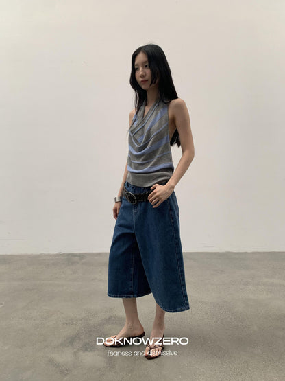 DKZ OFFICIAL Blue Mid Stretch Button Fly Wide Leg Women&