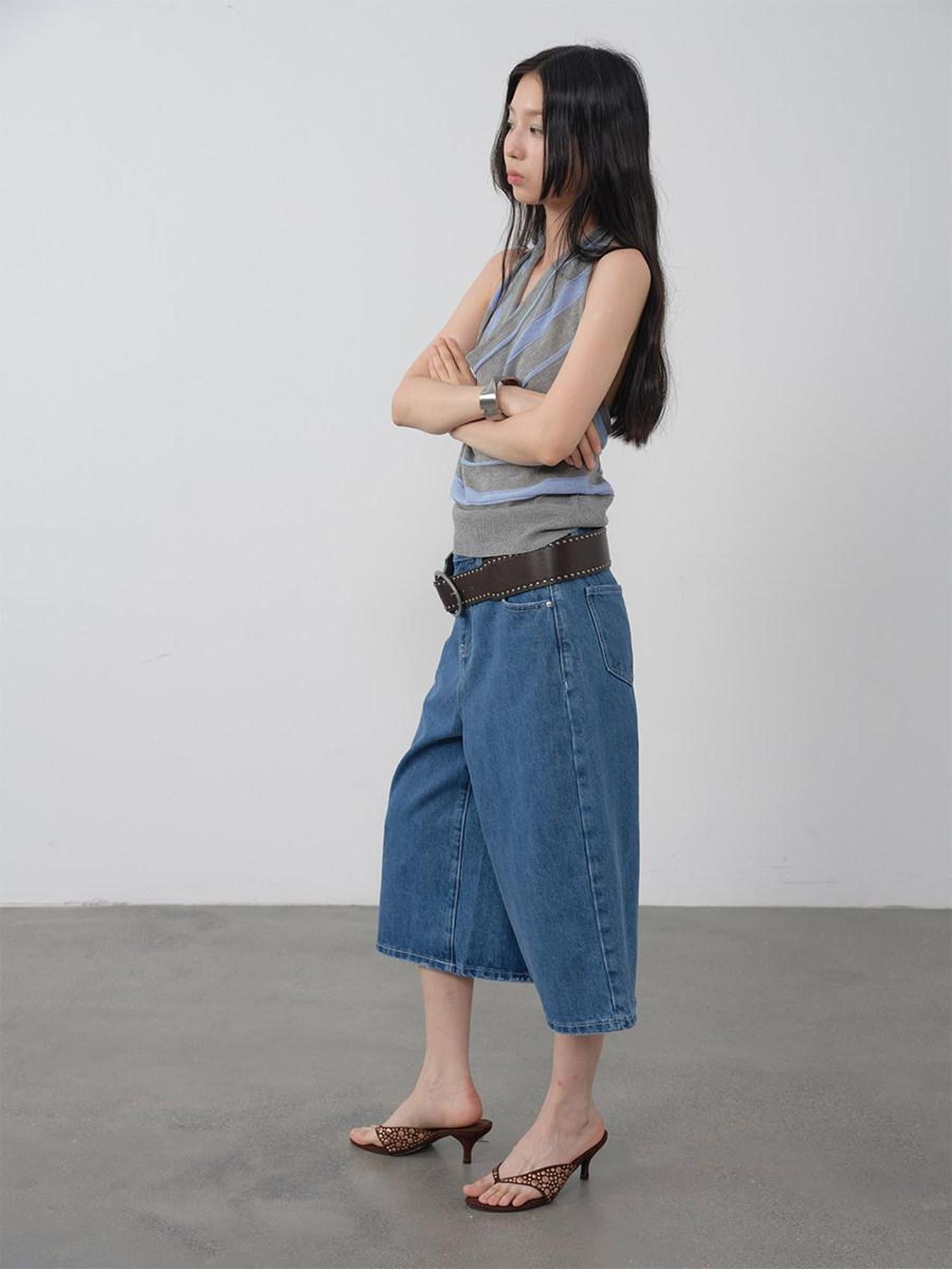 DKZ OFFICIAL Blue Mid Stretch Button Fly Wide Leg Women&