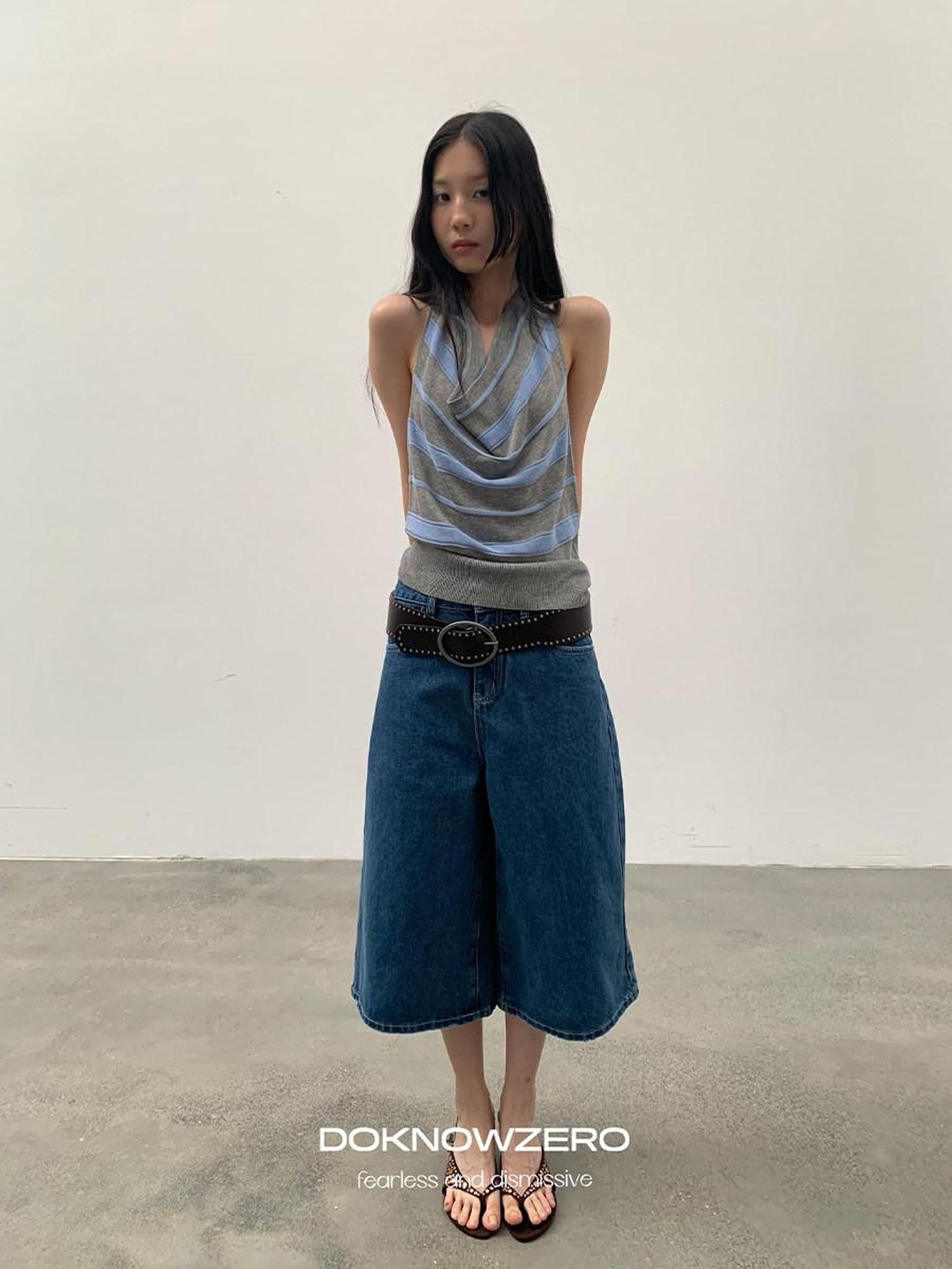 DKZ OFFICIAL Blue Mid Stretch Button Fly Wide Leg Women&