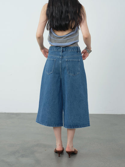 DKZ OFFICIAL Blue Mid Stretch Button Fly Wide Leg Women&