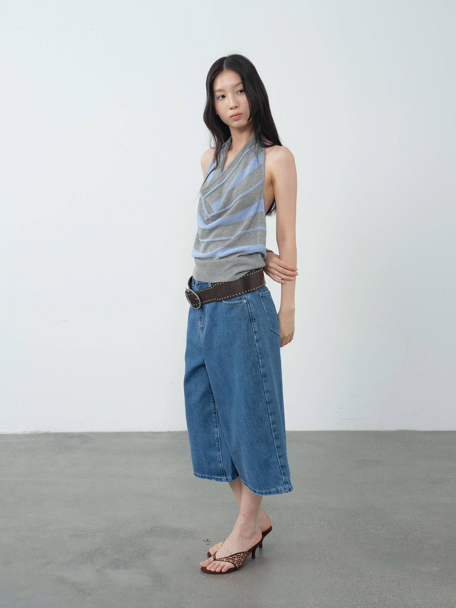 DKZ OFFICIAL Blue Mid Stretch Button Fly Wide Leg Women&