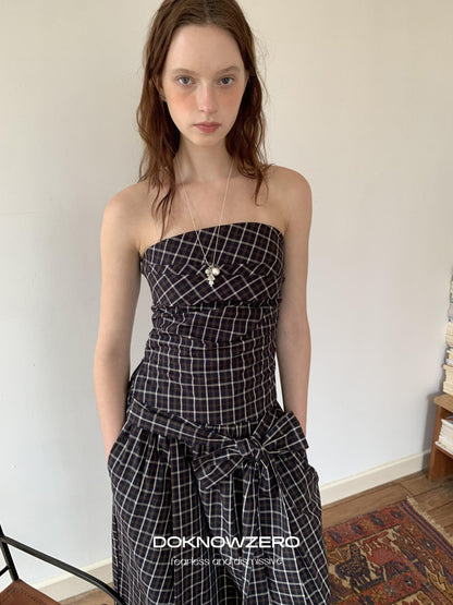 DKZ OFFICIAL Blue Plaid Tie Strap Lace Up Bandeau Two Piece Women&