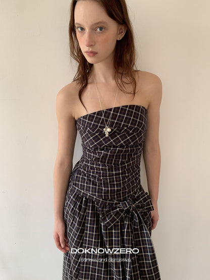 DKZ OFFICIAL Blue Plaid Tie Strap Lace Up Bandeau Two Piece Women&