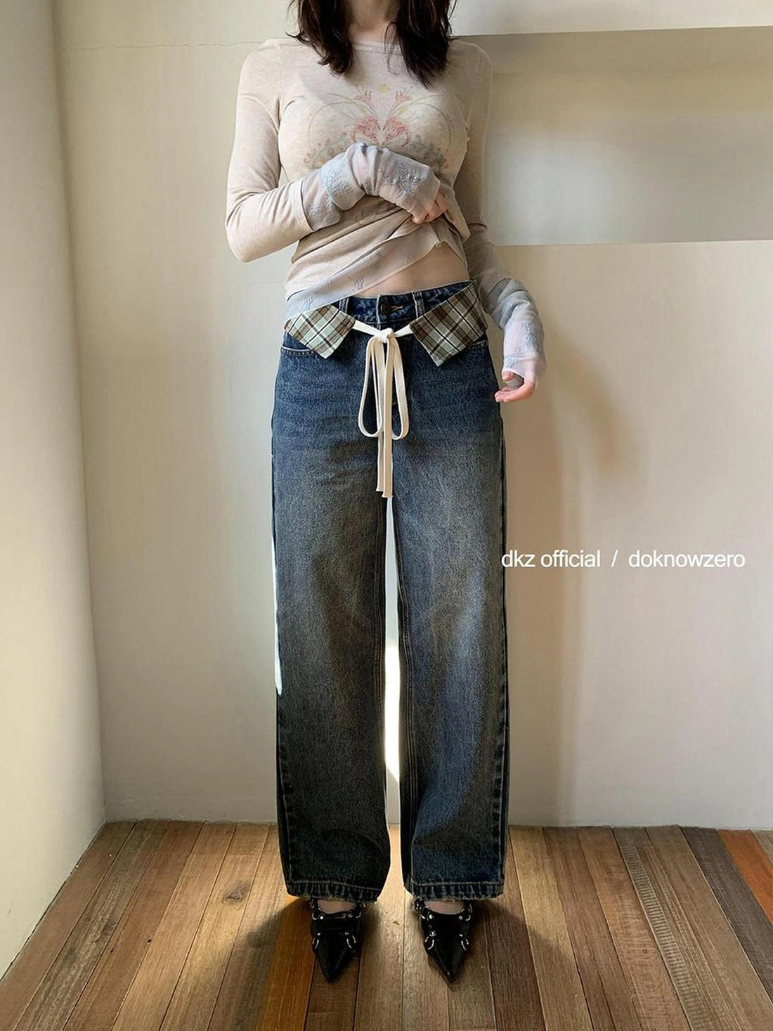 DKZ OFFICIAL Blue Two Way Detachable Belt Straight Leg Jeans