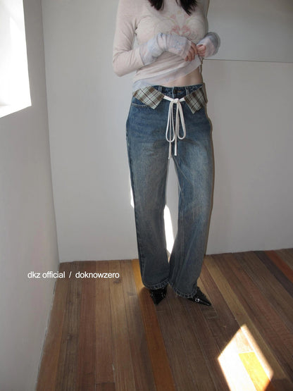 DKZ OFFICIAL Blue Two Way Detachable Belt Straight Leg Jeans