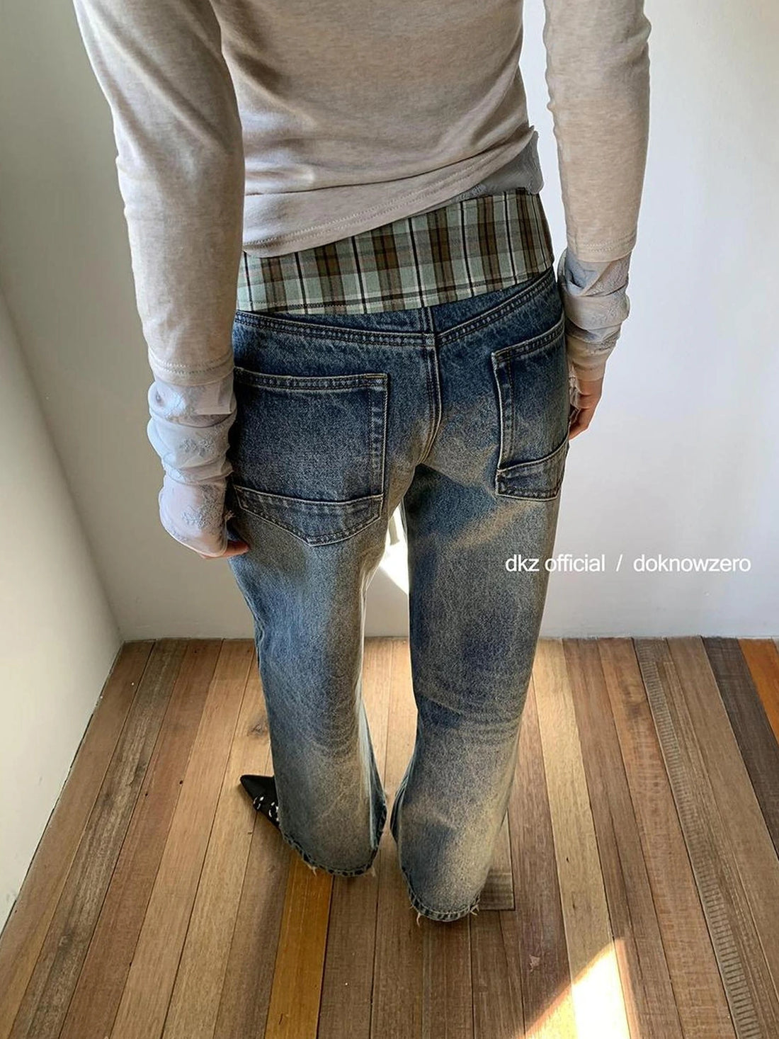 DKZ OFFICIAL Blue Two Way Detachable Belt Straight Leg Jeans