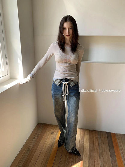 DKZ OFFICIAL Blue Two Way Detachable Belt Straight Leg Jeans