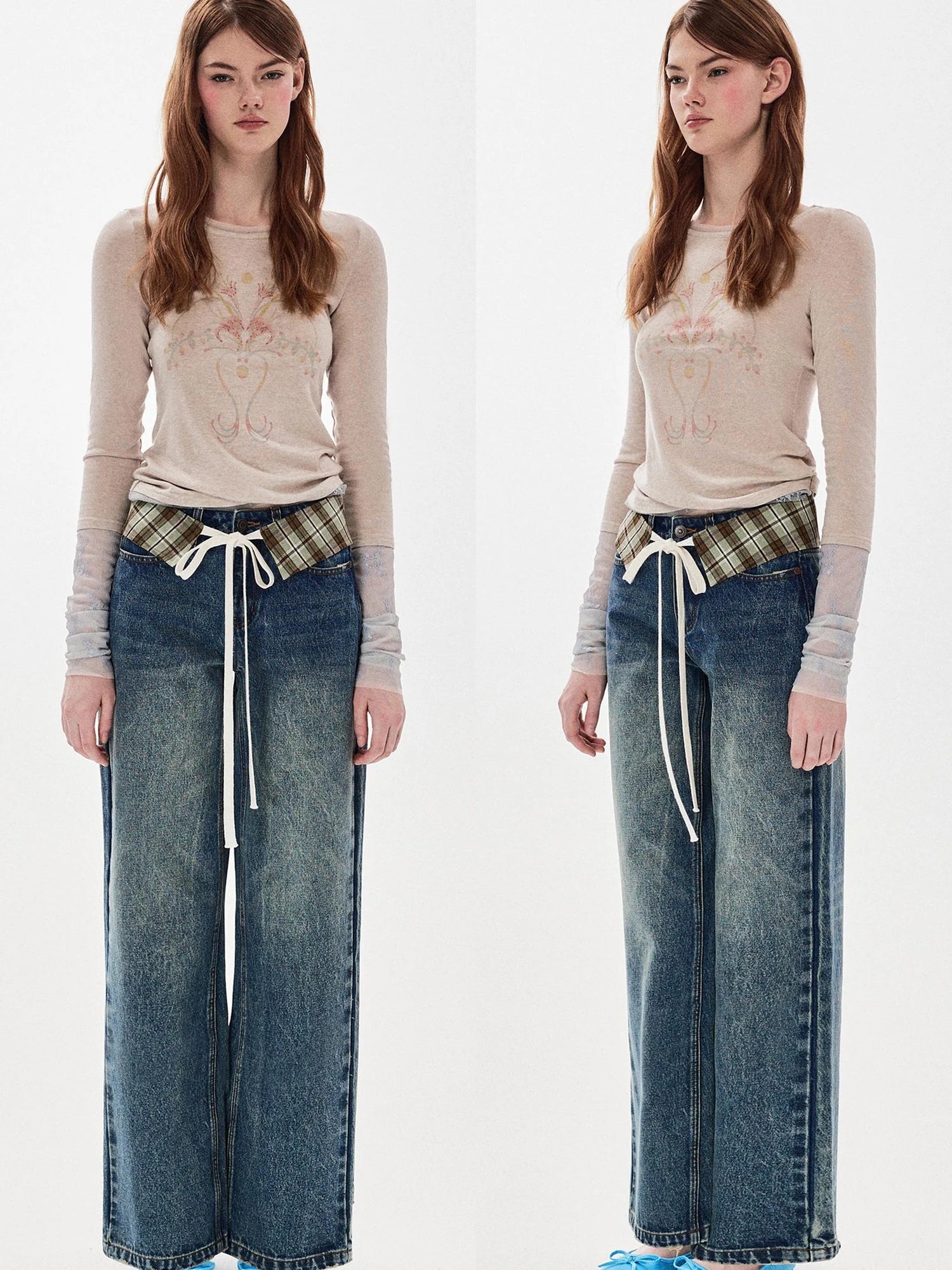 DKZ OFFICIAL Blue Two Way Detachable Belt Straight Leg Jeans