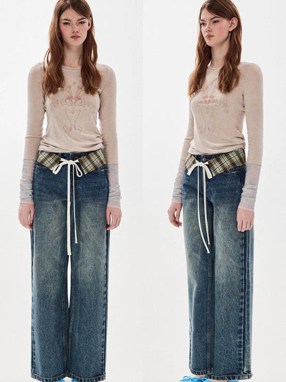 DKZ OFFICIAL Blue Two Way Detachable Belt Straight Leg Jeans