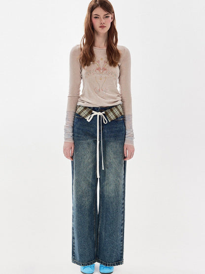 DKZ OFFICIAL Blue Two Way Detachable Belt Straight Leg Jeans