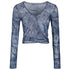DKZ_OFFICIAL_Blue_V-neck_Mesh_Tie_Dye_Long_Sleeve_Slim_Women&