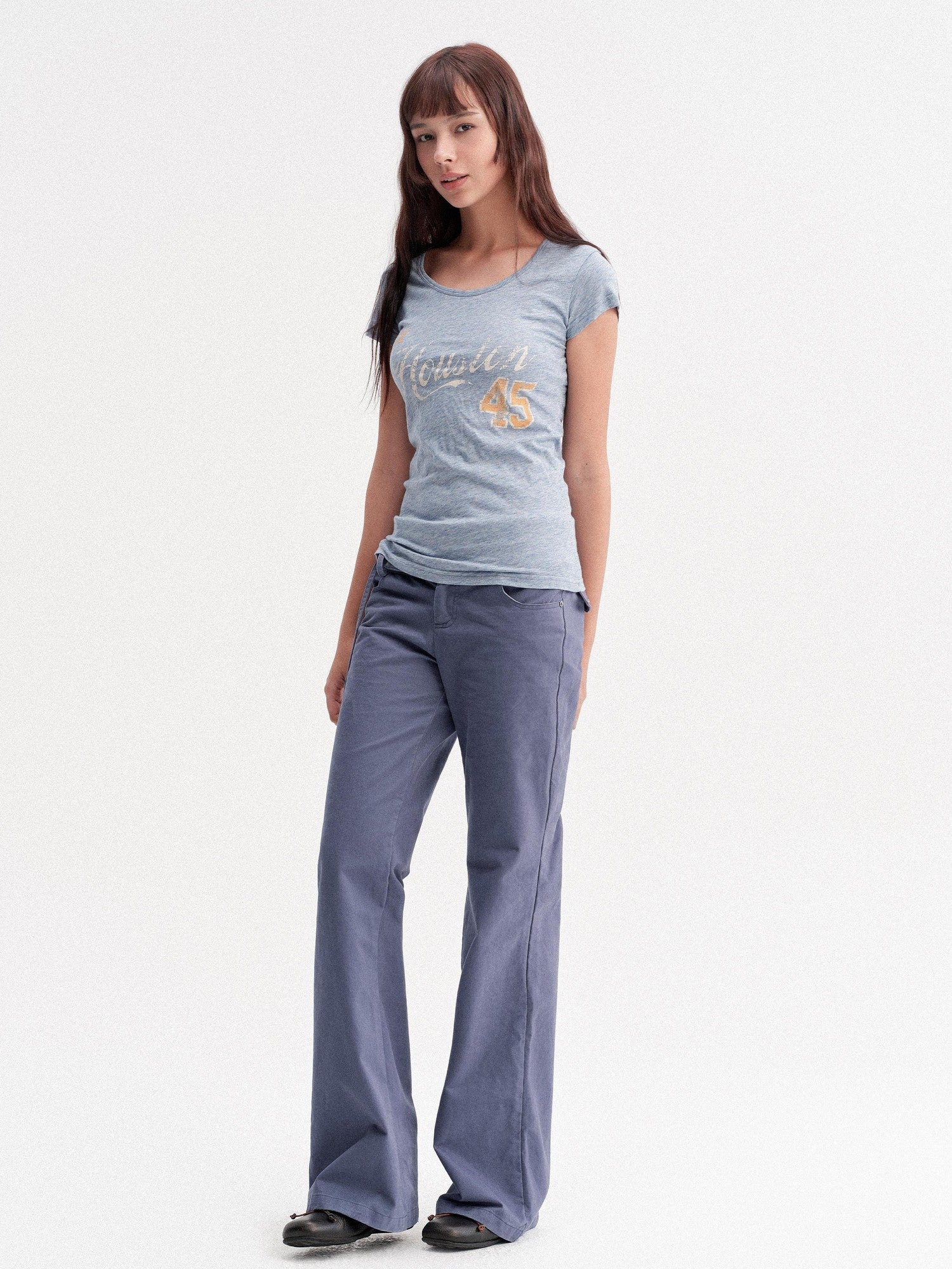 DKZ OFFICIAL Blue Vintage Number Print U Neck Straight Fit Women&
