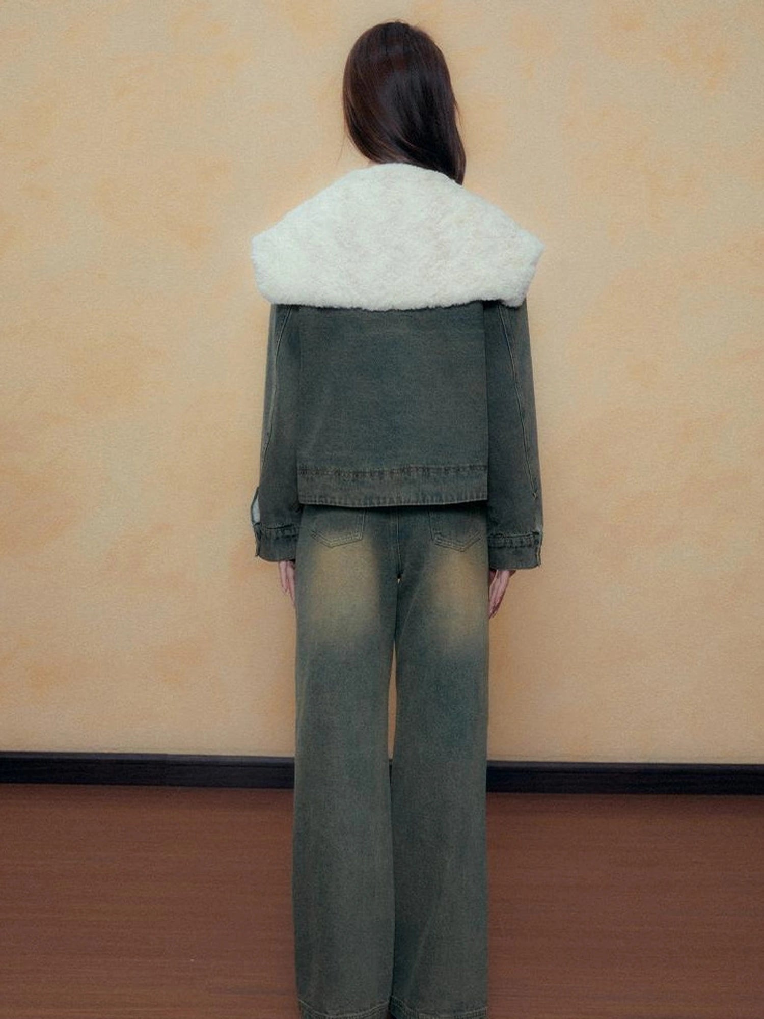 DKZ OFFICIAL Blue Vintage Washed Wide Leg Jeans for Women Autumn Winter