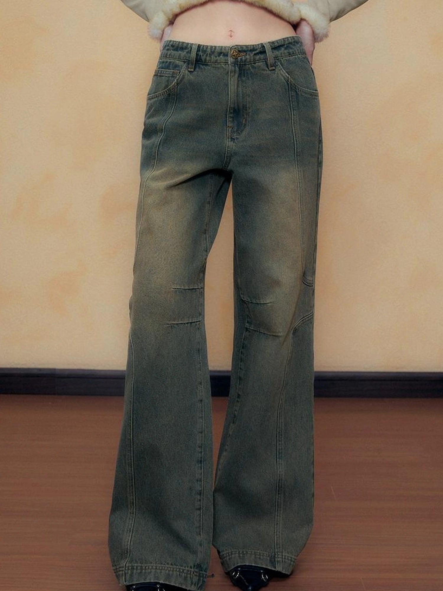 DKZ OFFICIAL Blue Vintage Washed Wide Leg Jeans for Women Autumn Winter