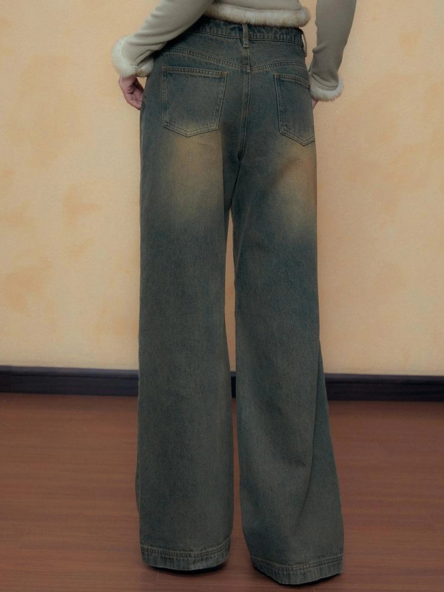 DKZ OFFICIAL Blue Vintage Washed Wide Leg Jeans for Women Autumn Winter