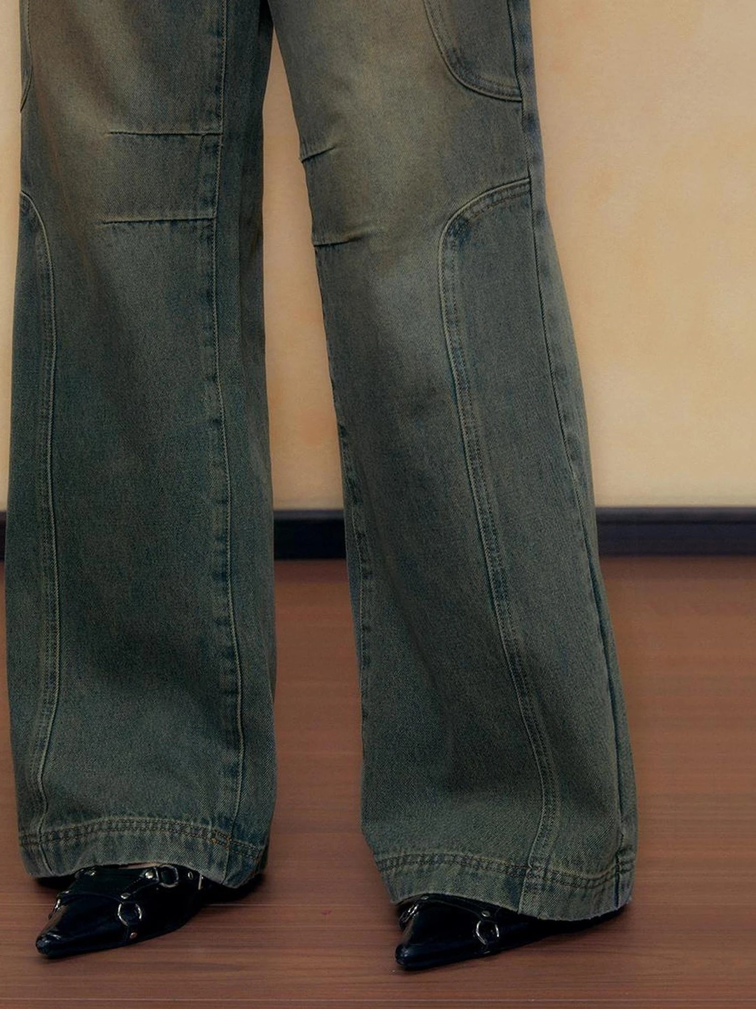 DKZ OFFICIAL Blue Vintage Washed Wide Leg Jeans for Women Autumn Winter