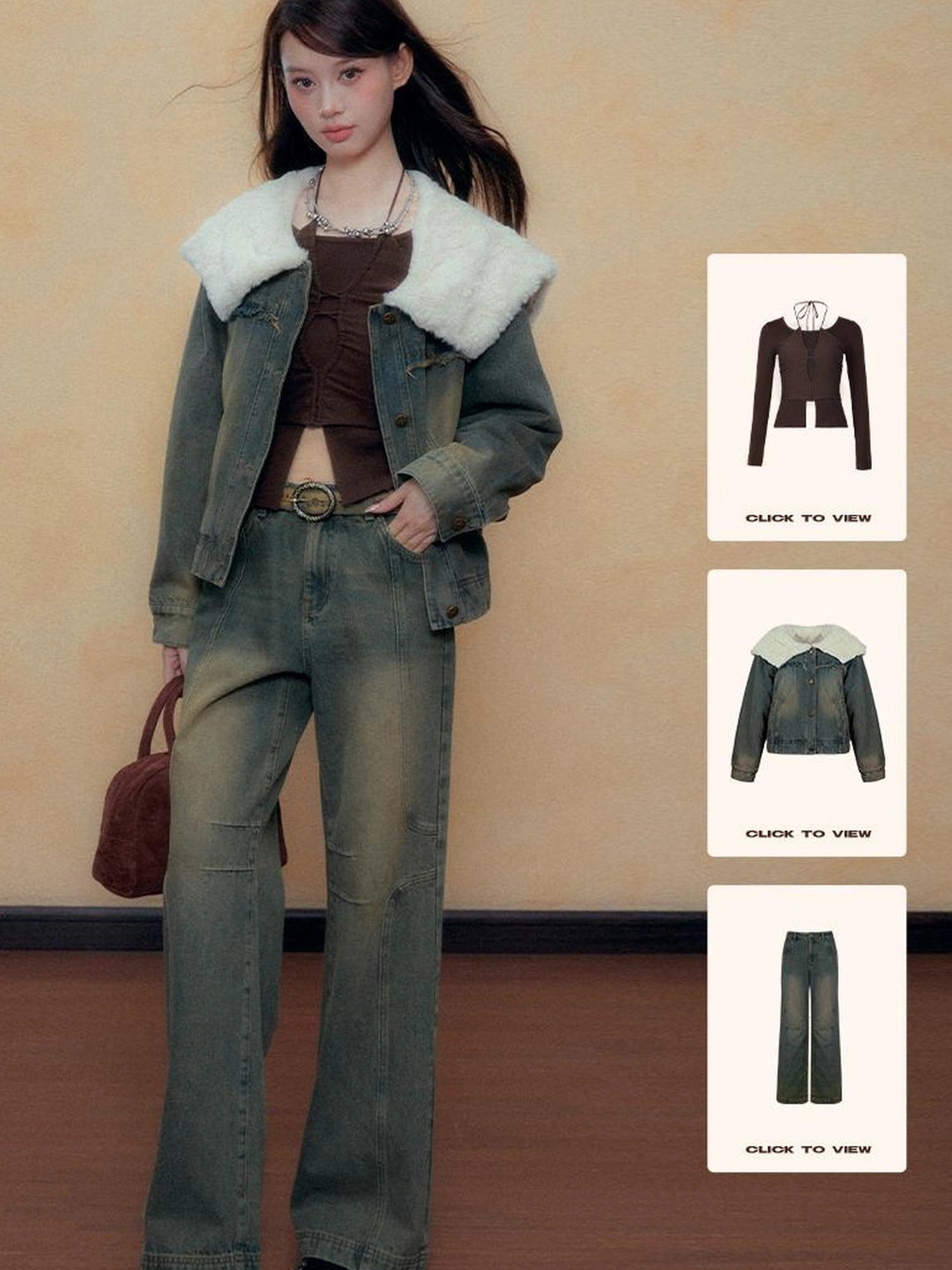 DKZ OFFICIAL Blue Vintage Washed Wide Leg Jeans for Women Autumn Winter