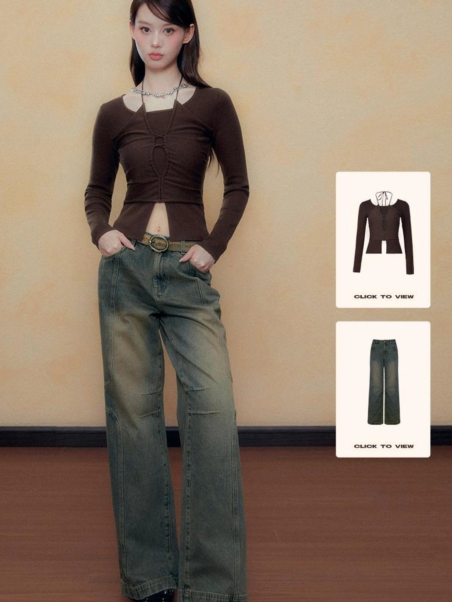 DKZ OFFICIAL Blue Vintage Washed Wide Leg Jeans for Women Autumn Winter