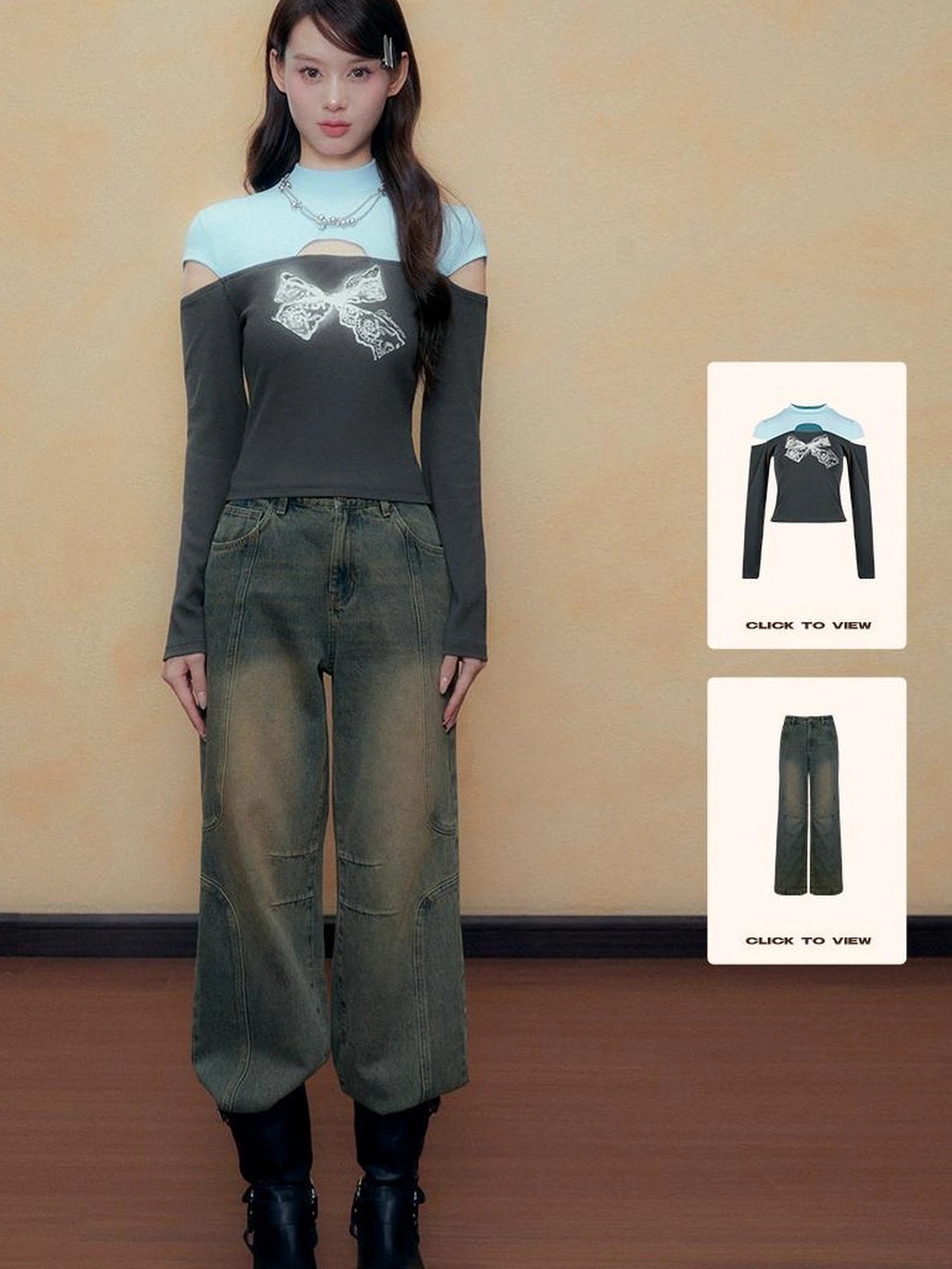 DKZ OFFICIAL Blue Vintage Washed Wide Leg Jeans for Women Autumn Winter