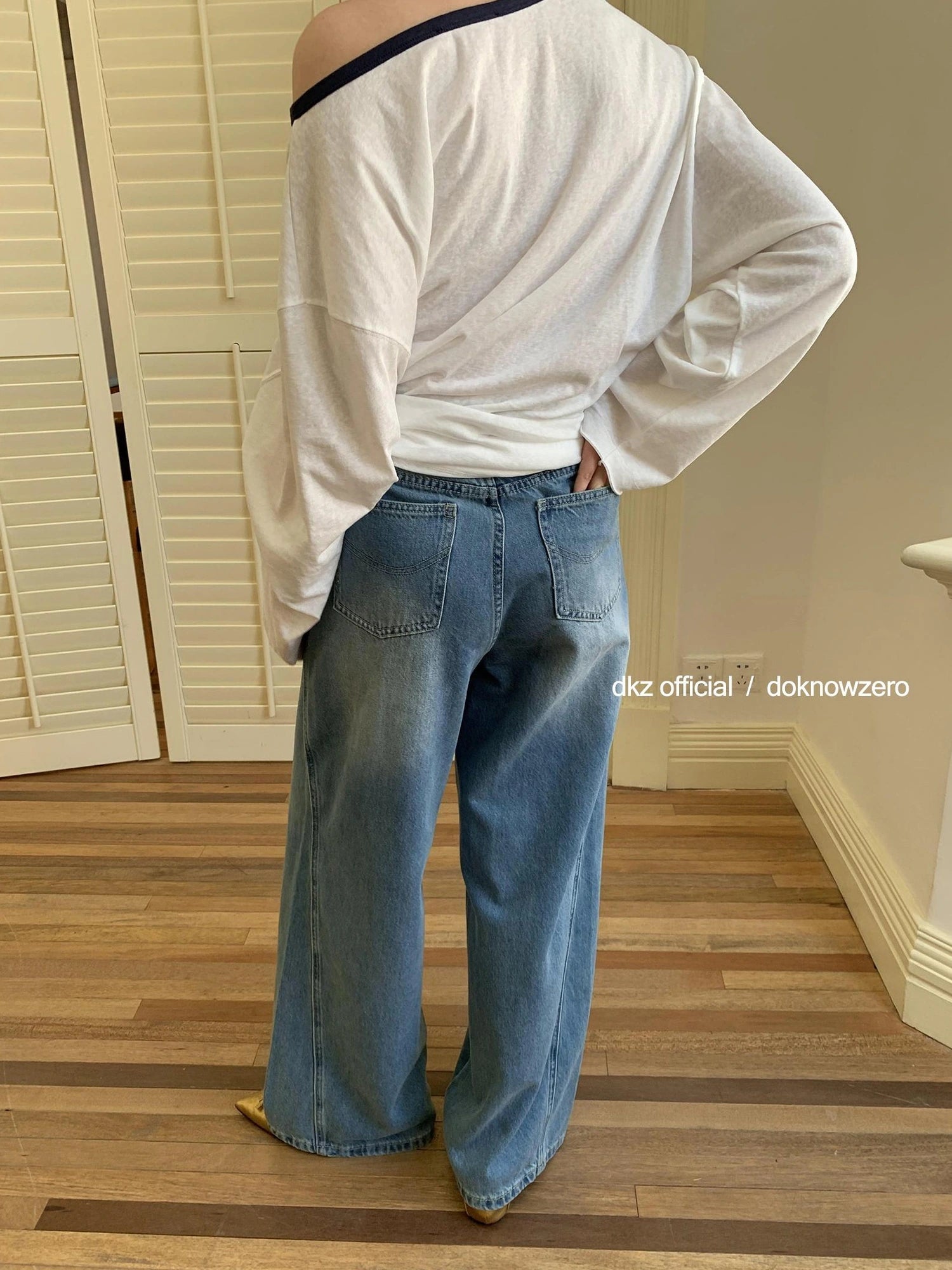 Blue Washed Wide Leg Denim Pants For Women