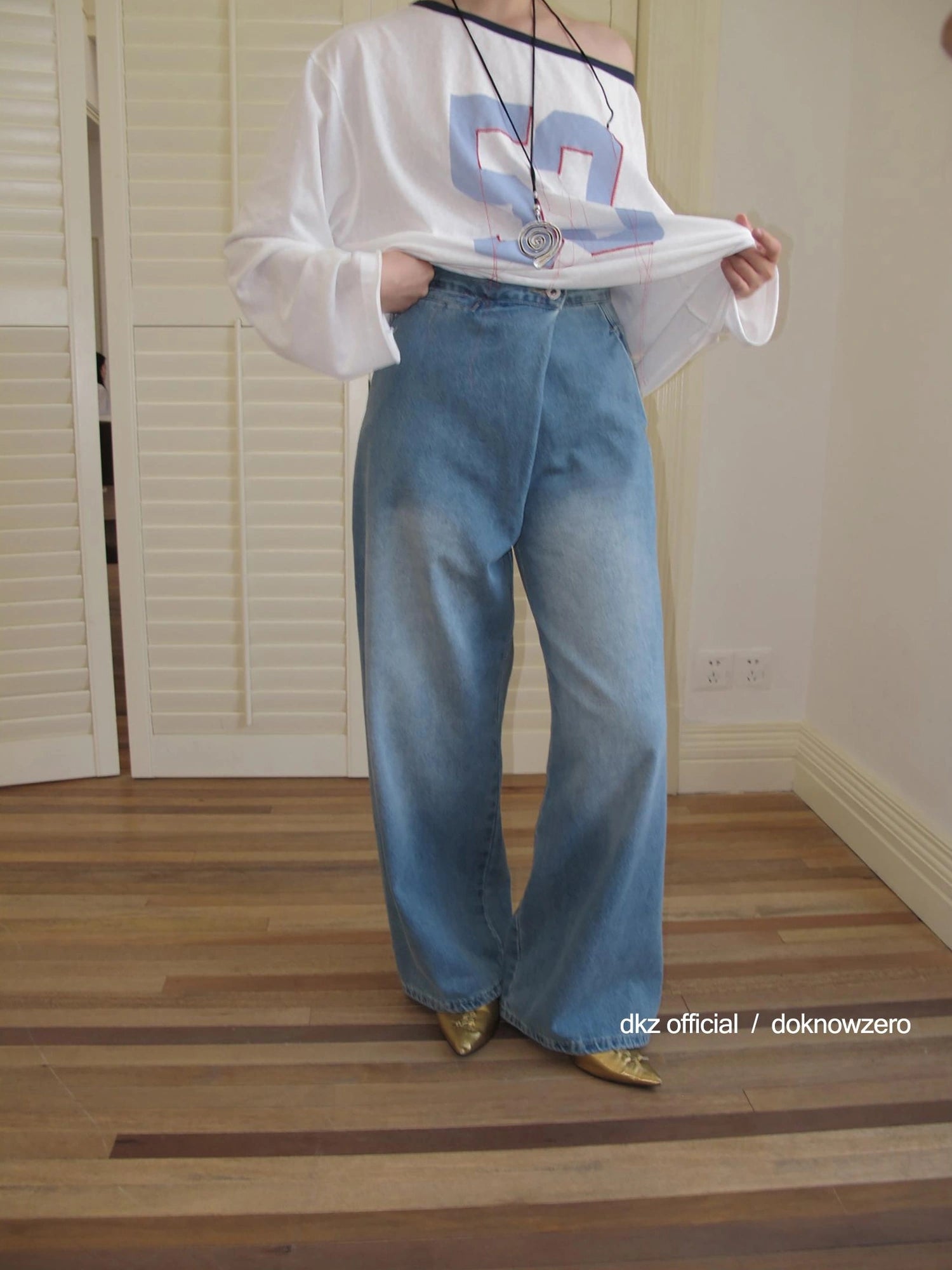 DKZ OFFICIAL Blue Wide Leg Denim Pants For Women