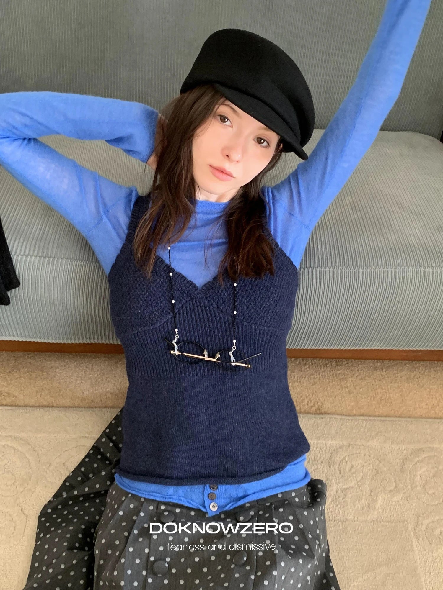 DKZ OFFICIAL Blue Wool Blend Long Sleeve Knit Top