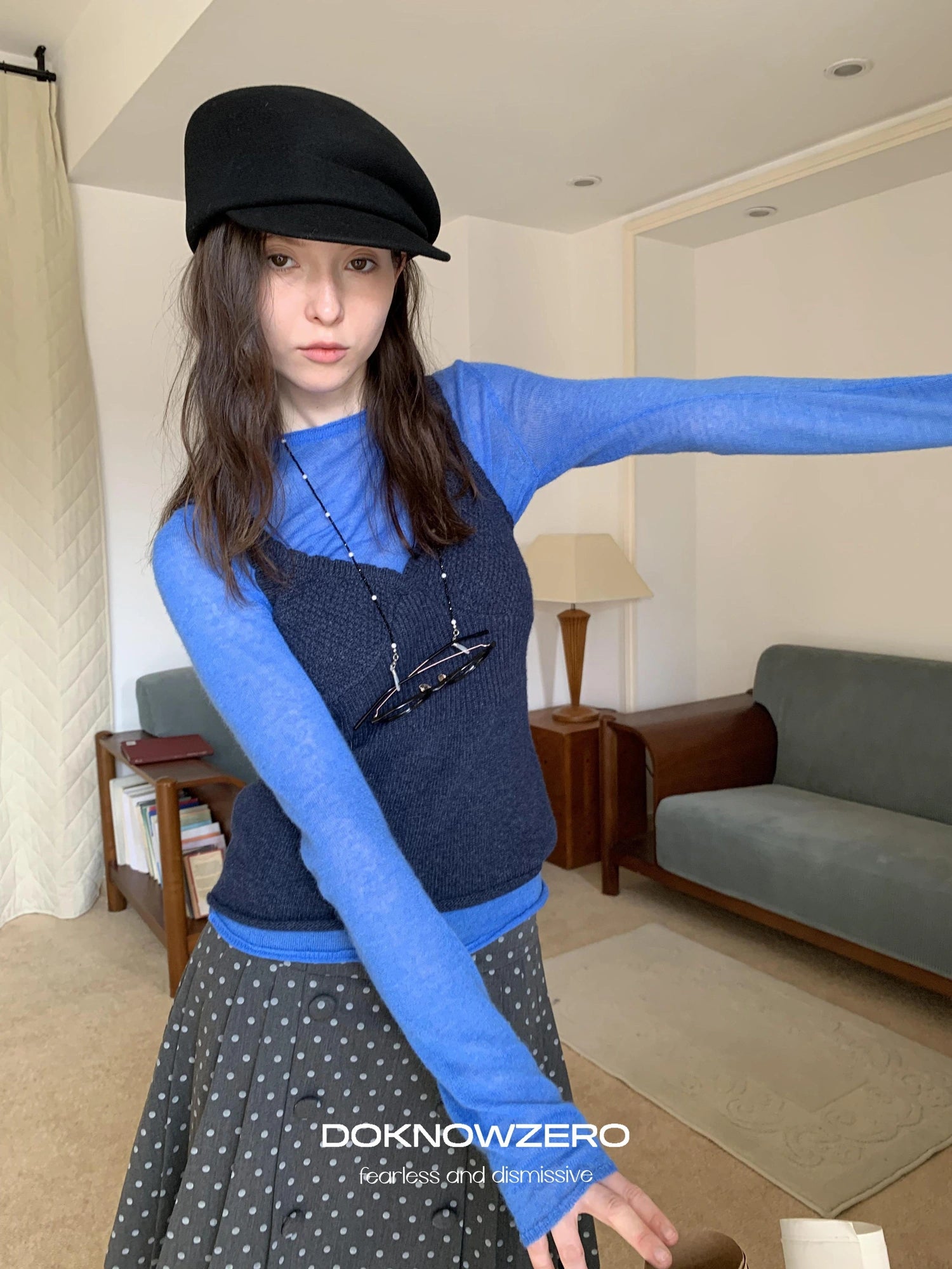 DKZ OFFICIAL Blue Wool Blend Long Sleeve Knit Top
