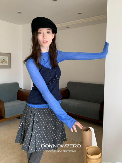 DKZ OFFICIAL Blue Wool Blend Long Sleeve Knit Top