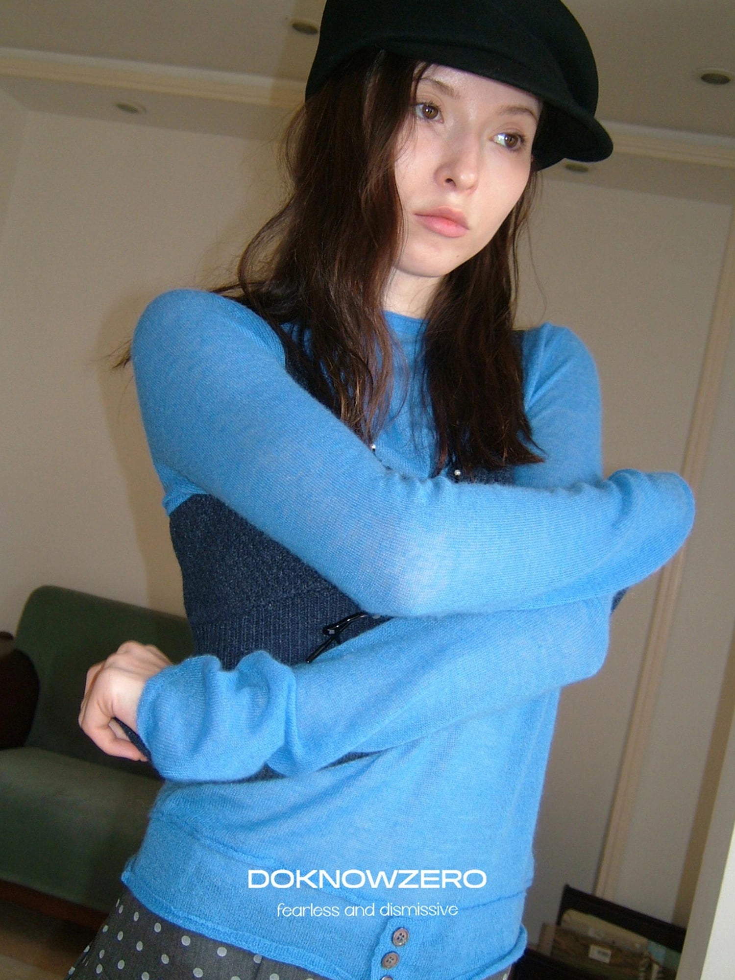 DKZ OFFICIAL Blue Wool Blend Long Sleeve Knit Top
