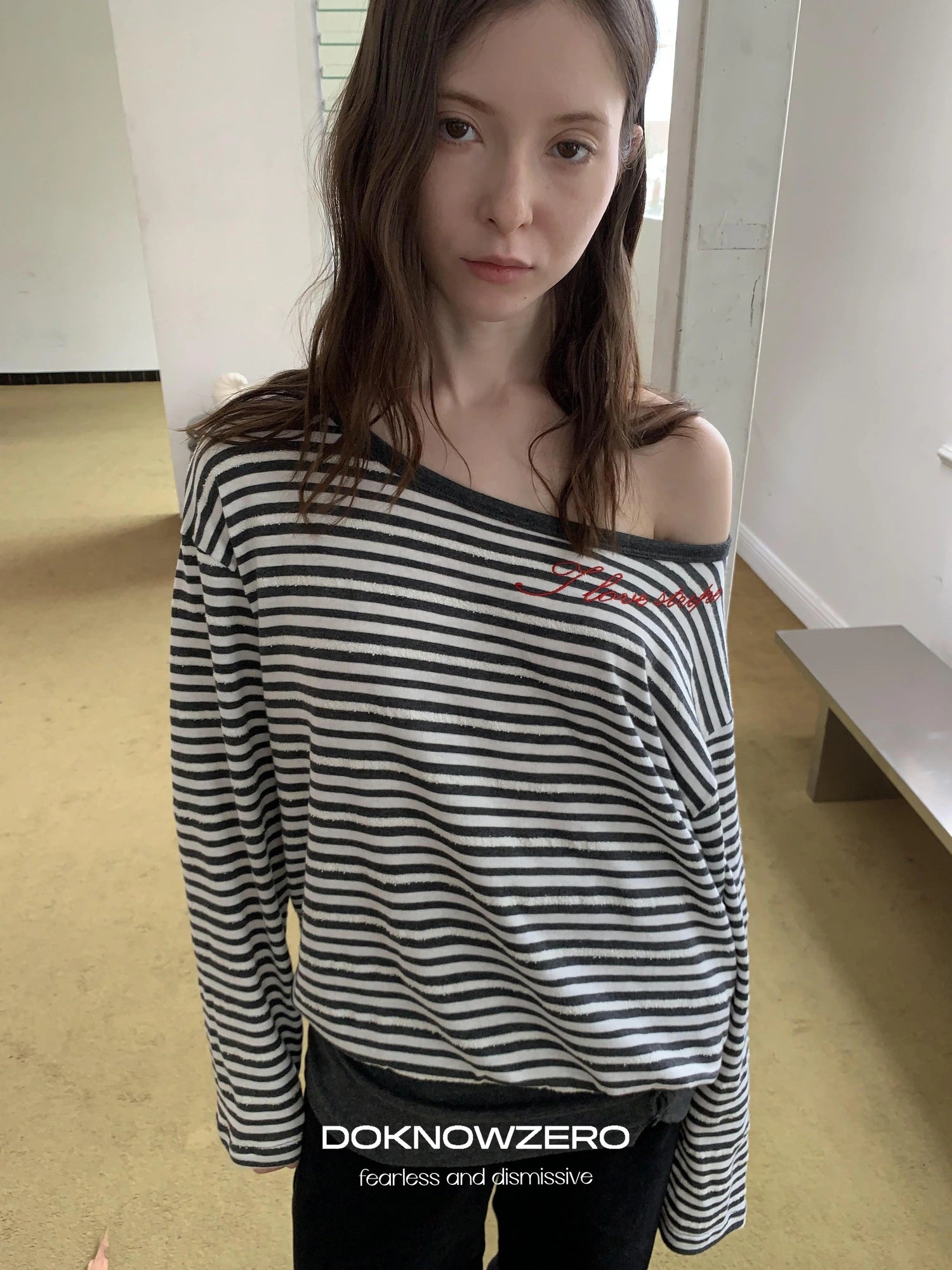 DKZ OFFICIAL Boat Neck Striped Long Sleeve T-Shirt