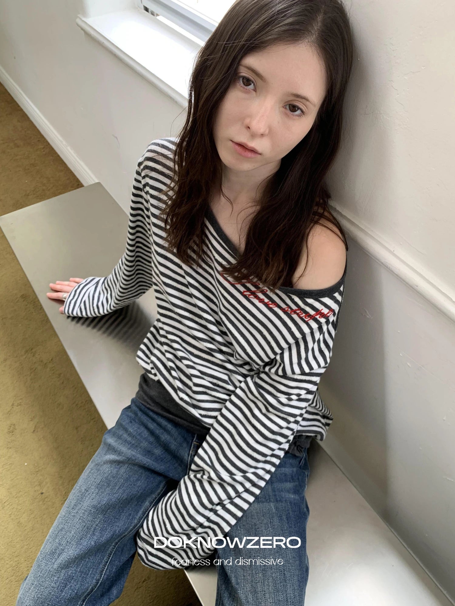 DKZ OFFICIAL Boat Neck Striped Long Sleeve T-Shirt