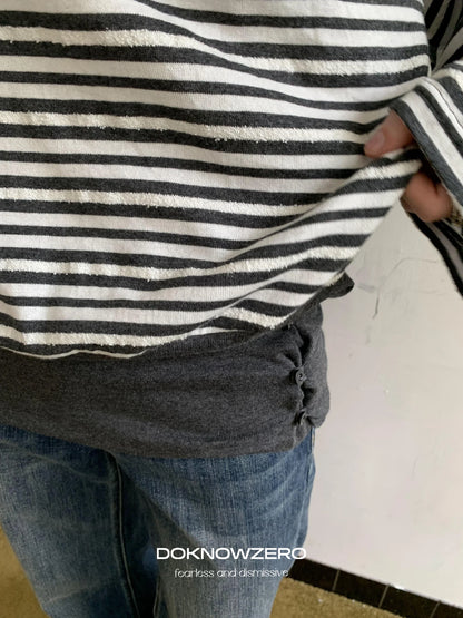 DKZ OFFICIAL Boat Neck Striped Long Sleeve T-Shirt