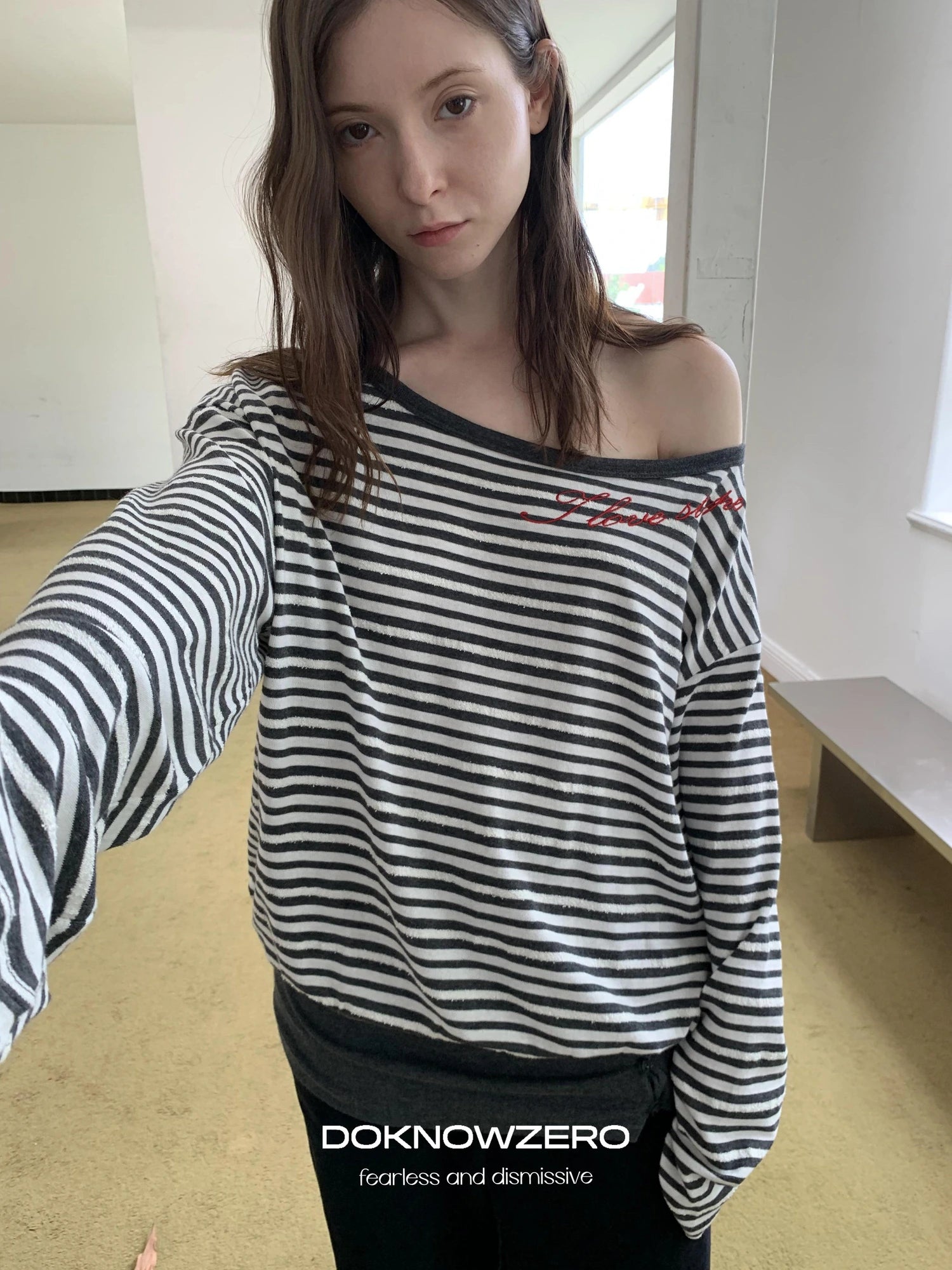 DKZ OFFICIAL Boat Neck Striped Long Sleeve T-Shirt