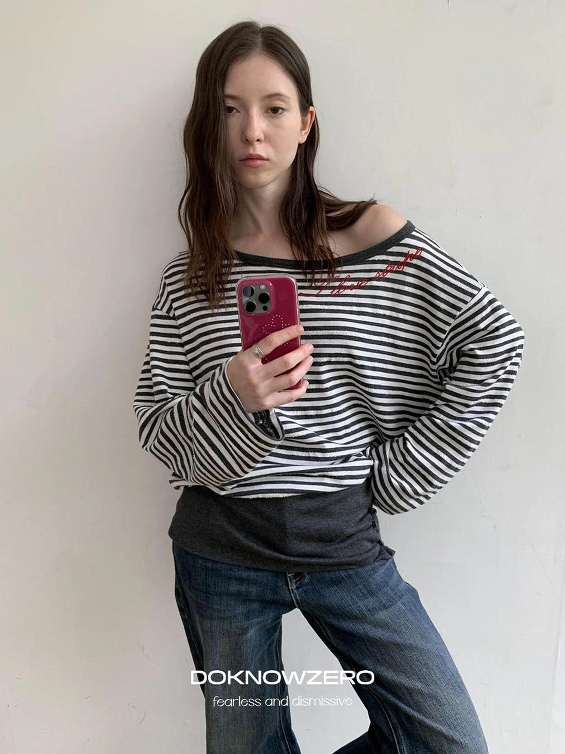 Boat Neck Striped Long Sleeve T-shirt