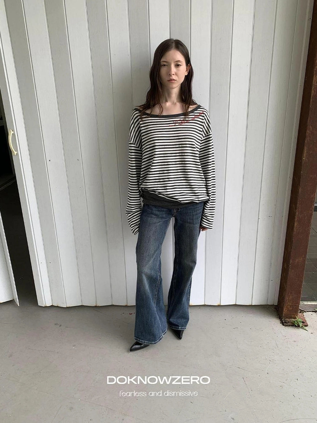 Boat Neck Striped Long Sleeve T-shirt